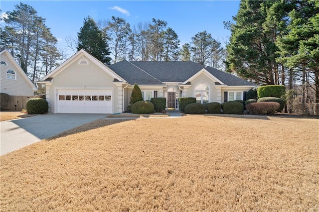 single story home with a garage