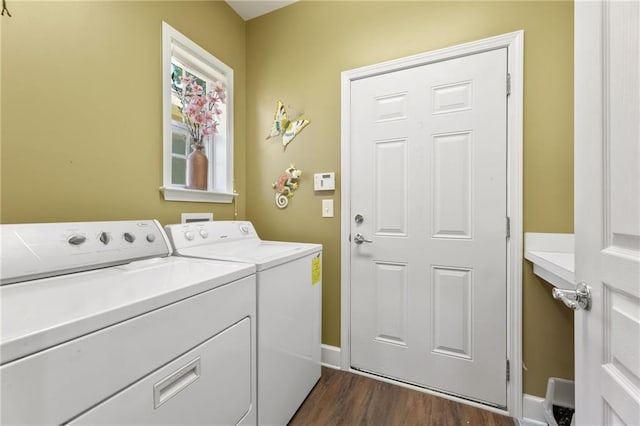 4535 Vanadium Bnd, Cumming, GA 30040 - laundry room with independent washer and dryer, dark wood-type flooring, and baseboards