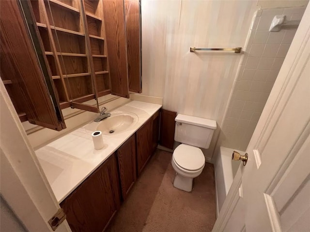 full bathroom with a shower, vanity, and toilet