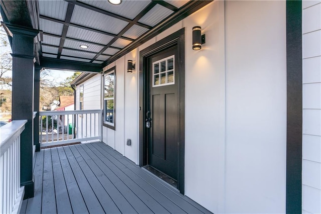 deck featuring covered porch