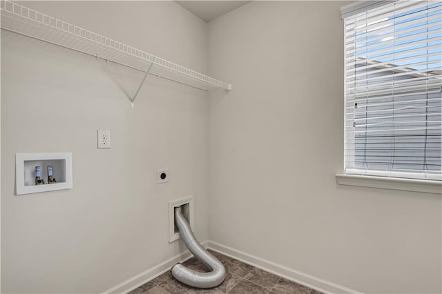 clothes washing area with washer hookup, laundry area, electric dryer hookup, and baseboards