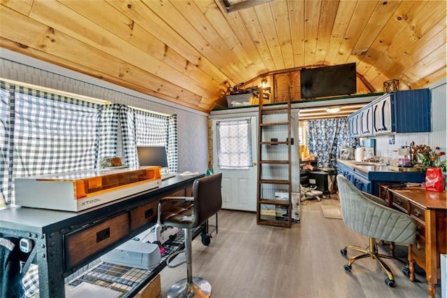 437 Crabapple Rd, Dahlonega, GA 30533 - office area with lofted ceiling, wood finished floors, and wooden ceiling