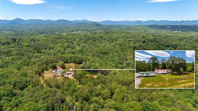 437 Crabapple Rd, Dahlonega, GA 30533 - aerial view of property and surrounding area with property parcel outlined and a mountain backdrop