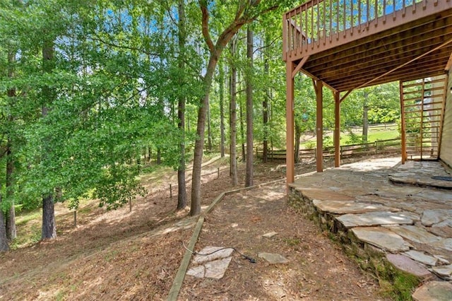 view of yard featuring a deck and a patio