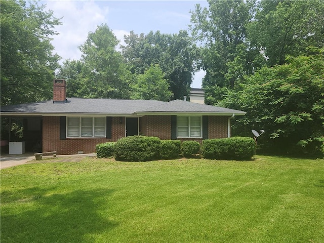15 John Ross Dr SW, Rome, GA 30165 - ranch-style home with a chimney, a front yard, brick siding, and an attached carport