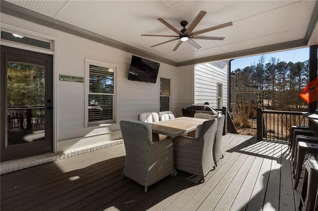 wooden terrace with ceiling fan