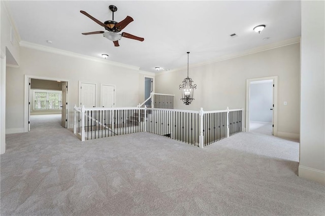 183 Applewood Ln, Acworth, GA 30101 - carpeted spare room featuring ceiling fan, ornamental molding, a chandelier, and baseboards