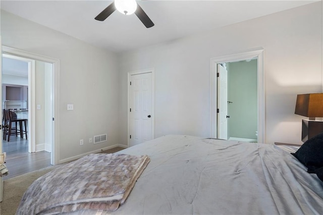 bedroom featuring carpet and ceiling fan