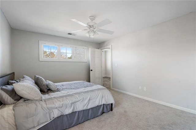 bedroom featuring carpet flooring and ceiling fan