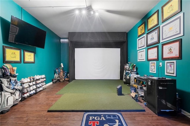 183 Applewood Ln, Acworth, GA 30101 - rec room featuring golf simulator and wood finished floors