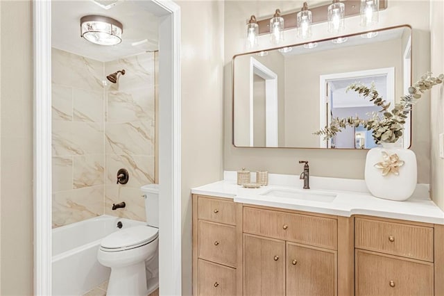 full bathroom with toilet, vanity, and  shower combination
