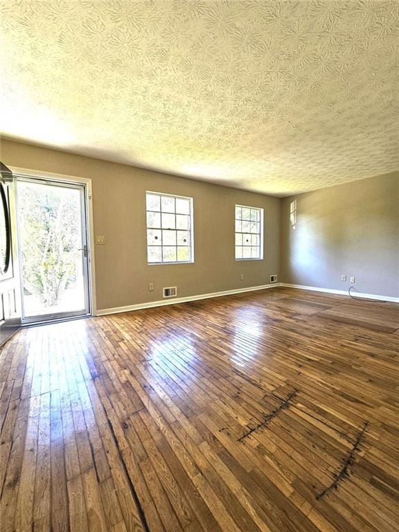 interior space featuring wood-type flooring, a textured ceiling, and a healthy amount of sunlight