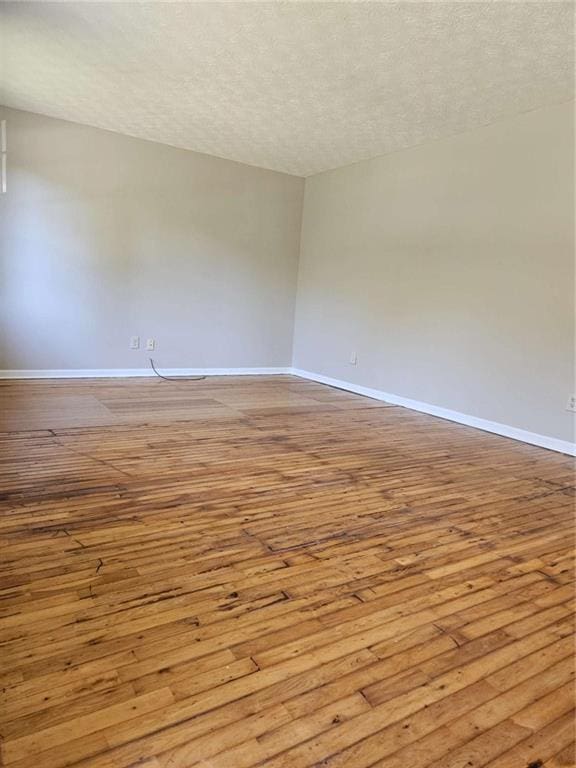 spare room with a textured ceiling and light hardwood / wood-style flooring