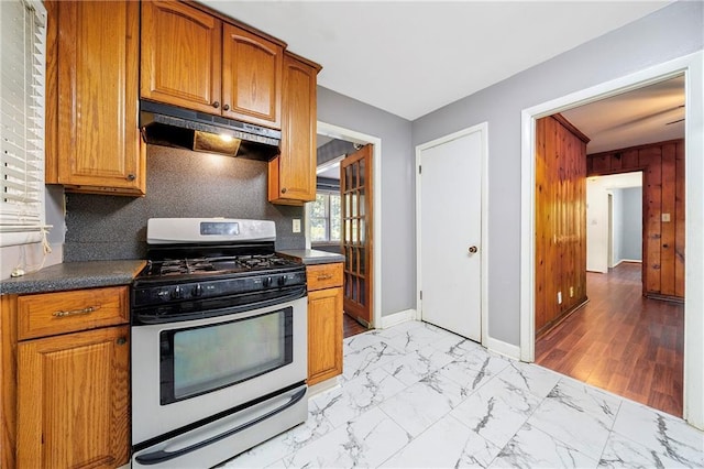 kitchen featuring stainless steel range with gas cooktop