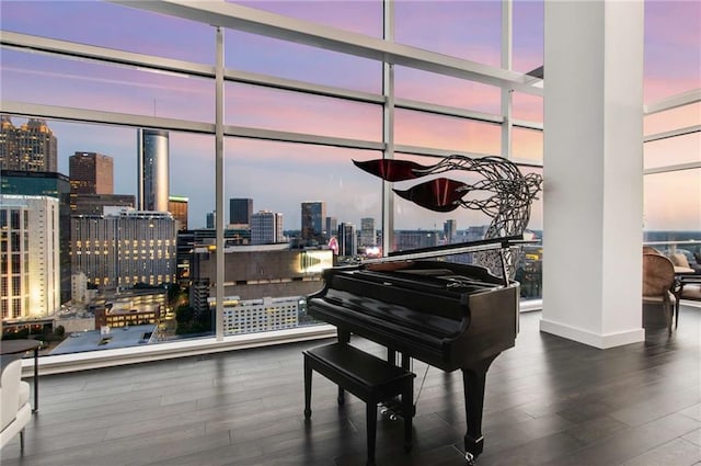 misc room featuring hardwood / wood-style floors and floor to ceiling windows