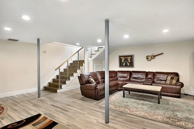 225 Jayne Ellen Way, Alpharetta, GA 30009 - living area featuring stairway, light wood-style flooring, and recessed lighting
