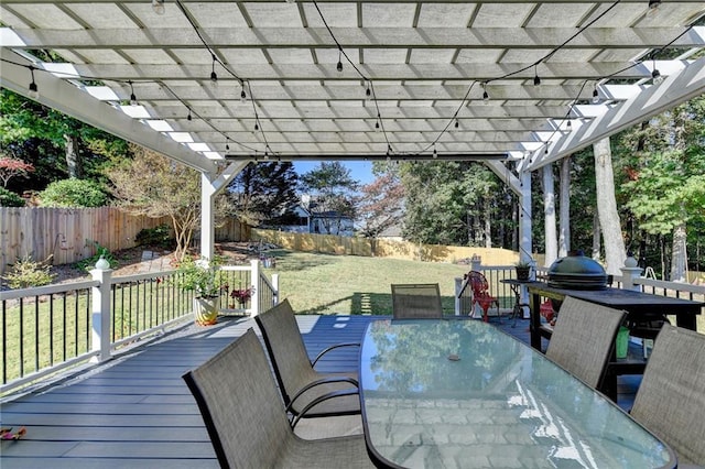 wooden deck with a pergola and a yard