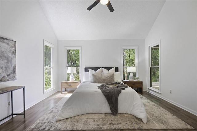 402 Roswell Green Ln, Roswell, GA 30075 - bedroom featuring vaulted ceiling, multiple windows, wood finished floors, baseboards, and a textured ceiling