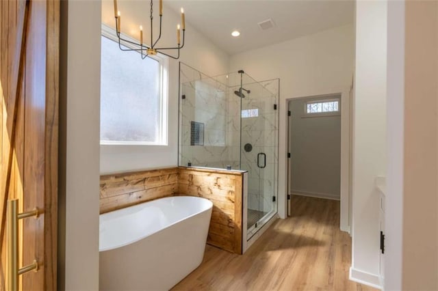 1250 Hays Mill Rd, Carrollton, GA 30117 - full bath with plenty of natural light, a chandelier, wood finished floors, and a freestanding bath