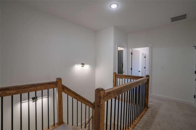 1250 Hays Mill Rd, Carrollton, GA 30117 - hall with an upstairs landing, carpet flooring, baseboards, and recessed lighting
