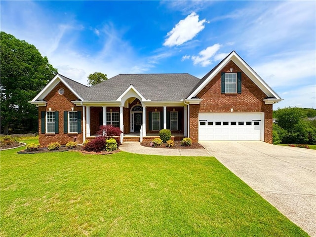 3426 Olivia Grace Way, Dacula, GA 30019 - view of front of property with brick siding, concrete driveway, a porch, a front yard, and a garage