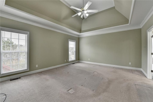 3426 Olivia Grace Way, Dacula, GA 30019 - carpeted spare room with a raised ceiling, ceiling fan, baseboards, and crown molding