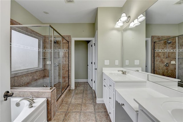 3426 Olivia Grace Way, Dacula, GA 30019 - full bath featuring a stall shower, double vanity, a bath, and baseboards