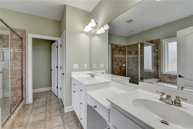 3426 Olivia Grace Way, Dacula, GA 30019 - bathroom with a shower stall, double vanity, and baseboards