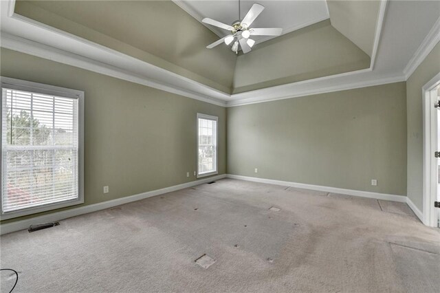 3426 Olivia Grace Way, Dacula, GA 30019 - carpeted spare room with a raised ceiling, ceiling fan, baseboards, and crown molding