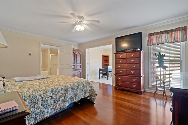 dining area with light hardwood / wood-style floors, ceiling fan, and crown molding