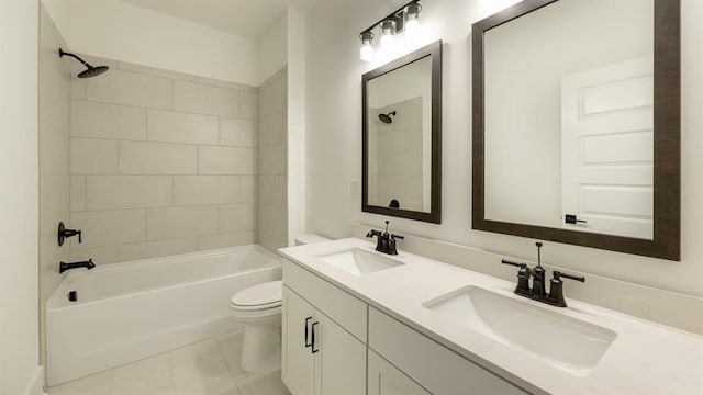1514 Gatekeeper Ter, Marietta, GA 30066 - full bathroom with toilet, double vanity, shower / bathtub combination, and tile patterned flooring