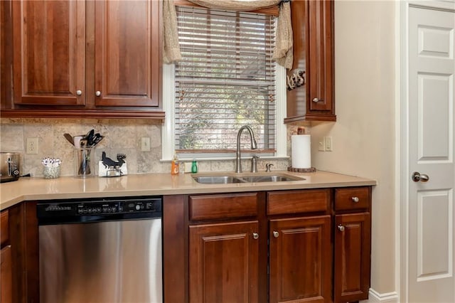 kitchen featuring sink, decorative backsplash, and dishwasher