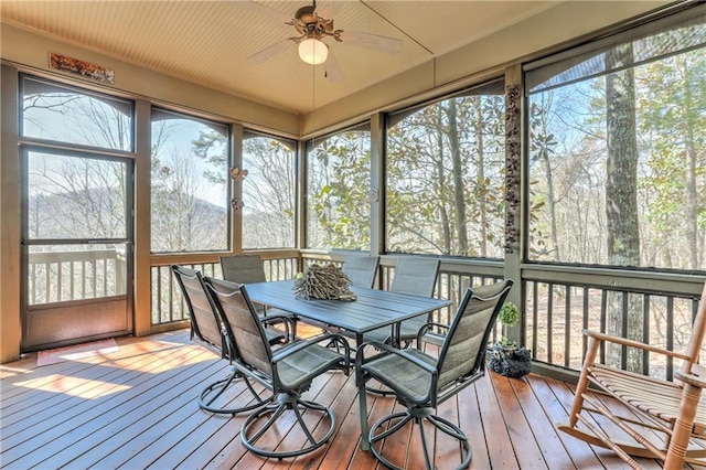 sunroom with ceiling fan and a wealth of natural light