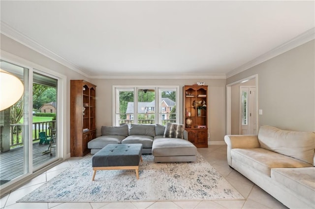177 Coopers Pond Dr, Lawrenceville, GA 30044 - living room featuring healthy amount of natural light, ornamental molding, and light tile patterned floors