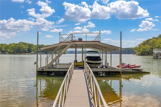 dock area with a water view