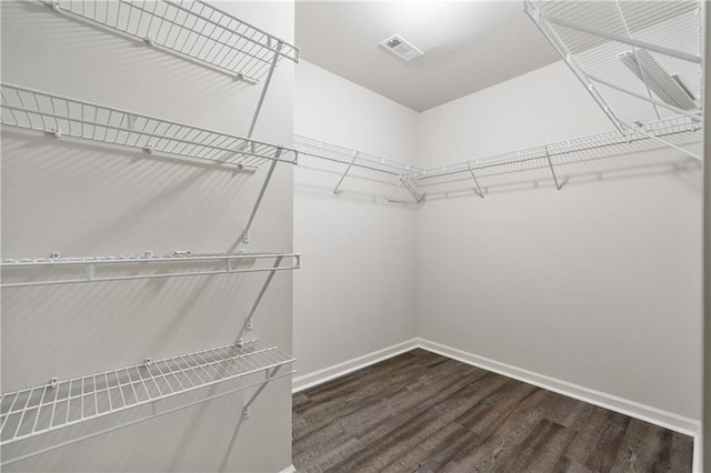 walk in closet with visible vents and wood finished floors