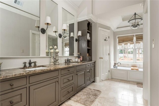 bathroom featuring a garden tub and a shower stall