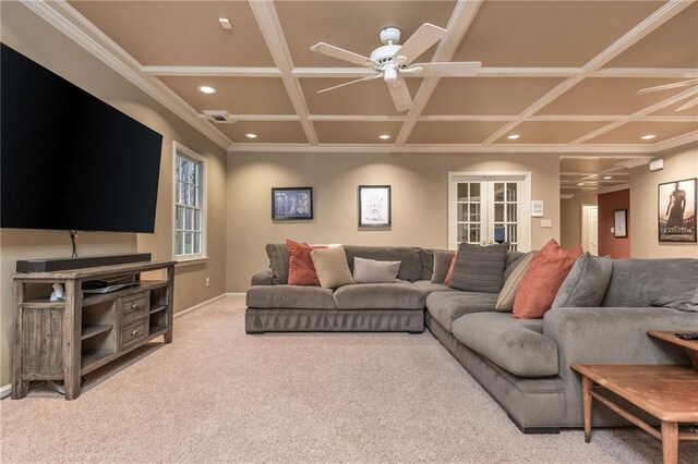 office area with a ceiling fan, ornamental molding, and baseboards