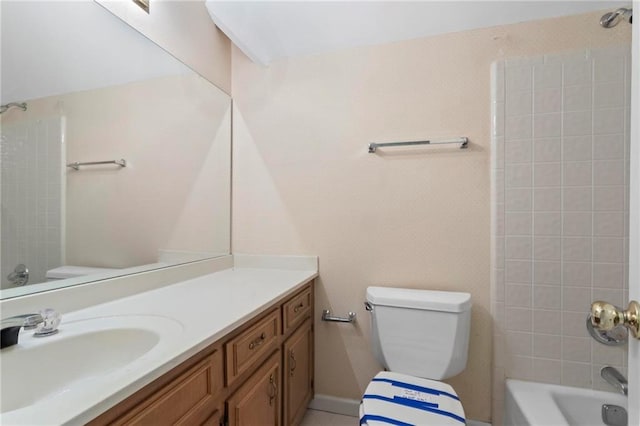 full bathroom with vanity, toilet, and shower / bathtub combination