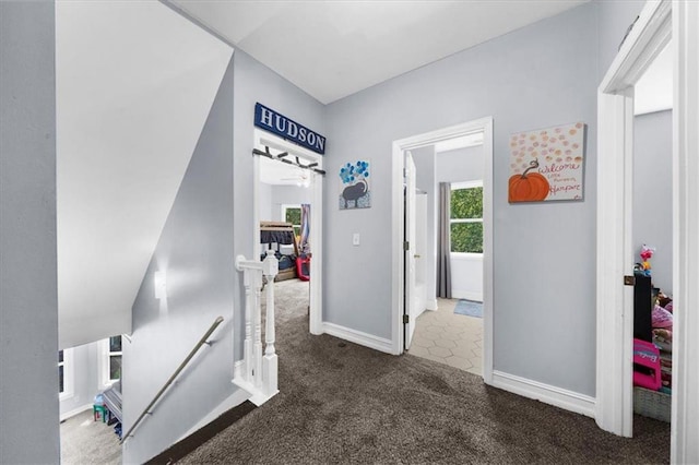 9035 Walnut Cove Ct, Gainesville, GA 30506 - hallway featuring an upstairs landing, carpet flooring, and baseboards