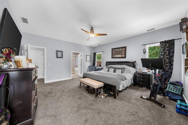 9035 Walnut Cove Ct, Gainesville, GA 30506 - carpeted bedroom featuring multiple windows, a ceiling fan, baseboards, and connected bathroom
