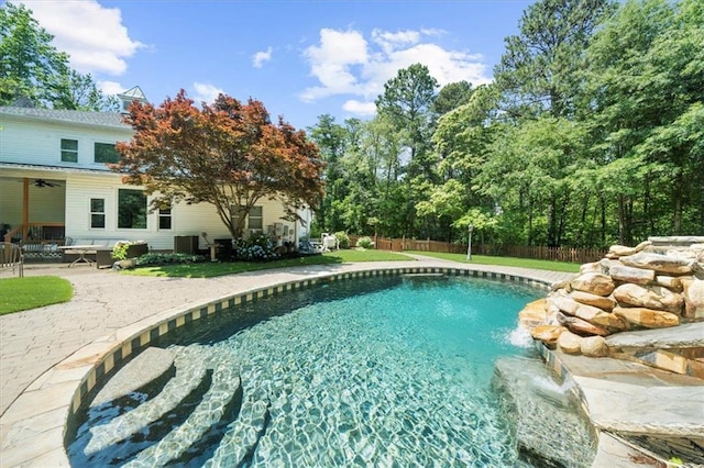 9035 Walnut Cove Ct, Gainesville, GA 30506 - view of pool with a patio area, a ceiling fan, and cooling unit