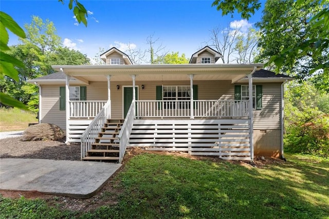 5523 Green Cir, Clermont, GA 30527 - view of front of property featuring a porch, stairs, crawl space, and a front lawn