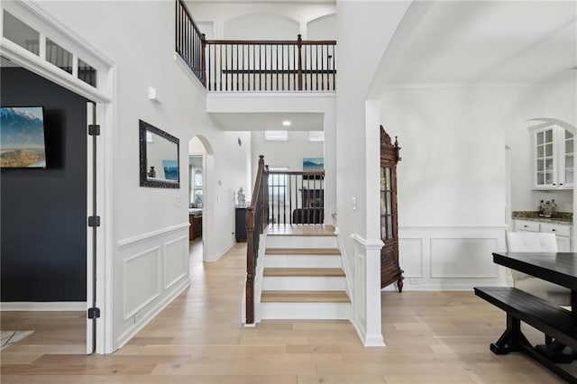 staircase featuring hardwood / wood-style flooring