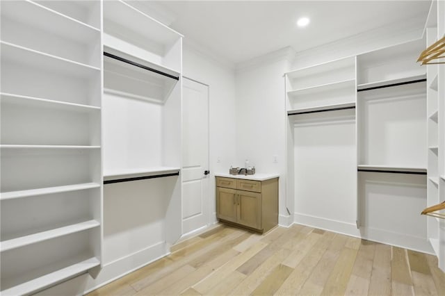 spacious closet featuring light hardwood / wood-style flooring