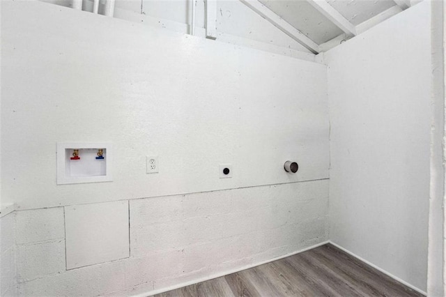 laundry room featuring wood finished floors, hookup for an electric dryer, hookup for a washing machine, and laundry area