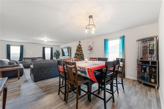 dining area featuring hardwood / wood-style flooring and a wealth of natural light