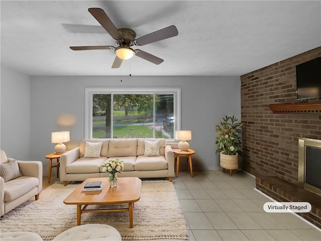 6389 Cumberland Dr, Rex, GA 30273 - living area featuring light tile patterned floors and ceiling fan