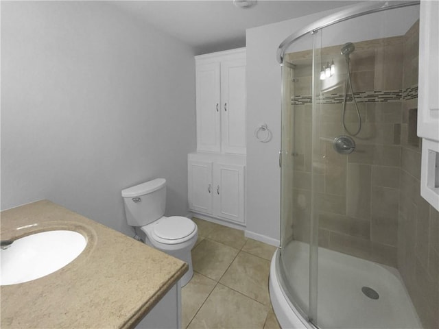 6389 Cumberland Dr, Rex, GA 30273 - bathroom with a stall shower, vanity, tile patterned flooring, and toilet