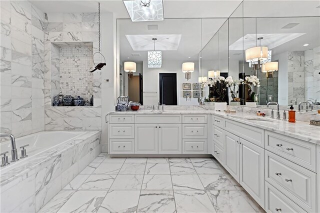 3630 Peachtree Rd NE Unit 3302, Atlanta, GA 30326 - full bath featuring a marble finish shower, a garden tub, recessed lighting, and marble finish floor